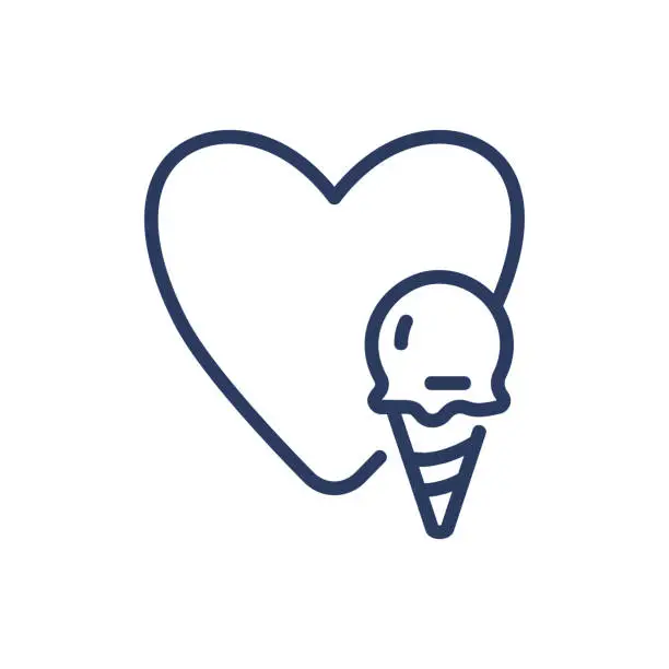 Vector illustration of Big heart and ice cream thin line icon