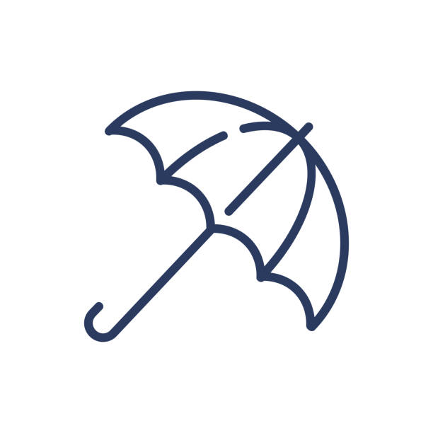 ilustraciones, imágenes clip art, dibujos animados e iconos de stock de icono de línea delgada de contorno de paraguas - umbrella