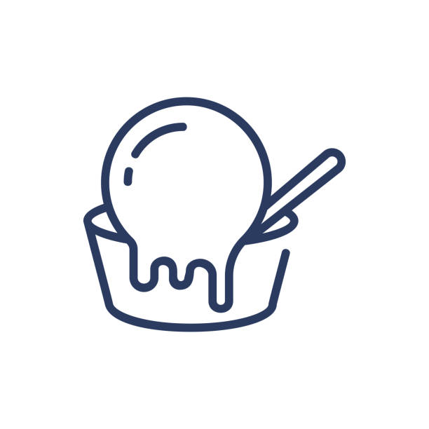 Melting ice cream scoop thin line icon Melting ice cream scoop thin line icon. Bowl, spoon, summer menu, refreshment isolated outline sign. Food and dessert concept. Vector illustration symbol element for web design and apps handful stock illustrations