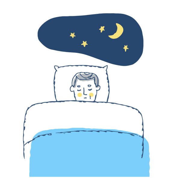 ilustrações de stock, clip art, desenhos animados e ícones de illustration of a senior man sleeping - quilt 60s 70s activity