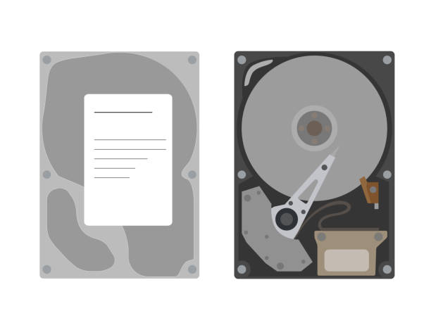 ilustrações de stock, clip art, desenhos animados e ícones de set of flat illustration hard disk drive. isolated on white background. hdd top view. vector technological objects - white background inside of hard drive computer part