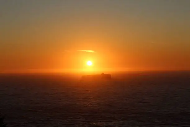 Cargos-ship in the sunset in San Francisco Bay