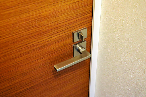 Wooden door and metal knob