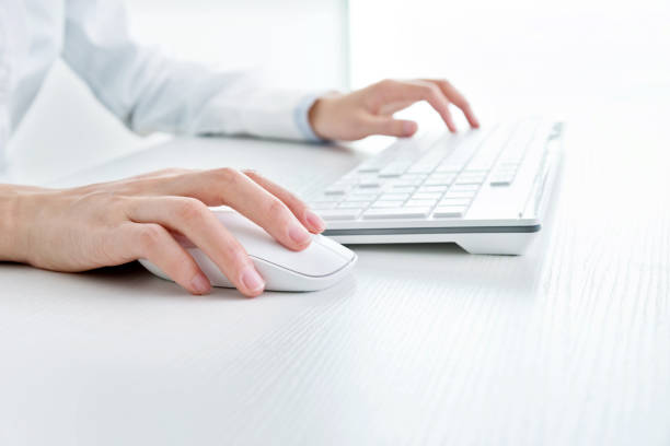istock Businesswoman hand on computer keyboard 1218497612