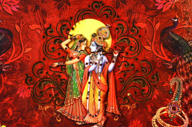 une œuvre d’art de seigneur krishna avec son amant radha sur un radhe krishna de papier - goddess indian culture statue god photos et images de collection