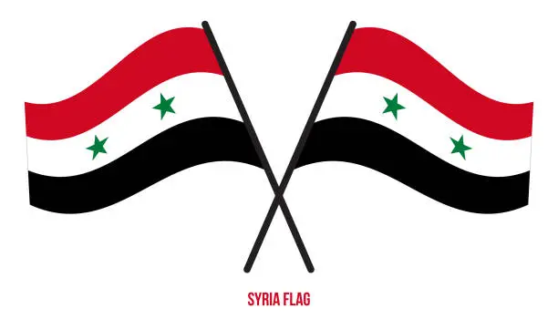 Vector illustration of Syria Flag Waving Vector Illustration on White Background. Syria National Flag