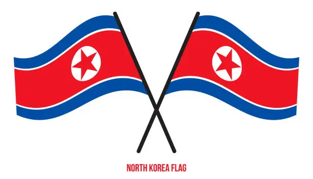 Vector illustration of North Korea Flag Waving Vector Illustration on White Background. North Korea National Flag