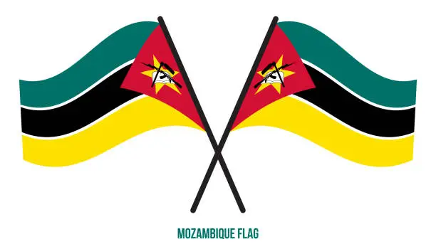 Vector illustration of Mozambique Flag Waving Vector Illustration on White Background. Mozambique National Flag