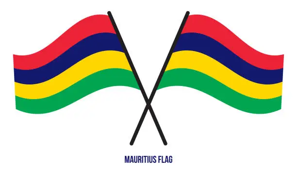 Vector illustration of Mauritius Flag Waving Vector Illustration on White Background. Mauritius National Flag