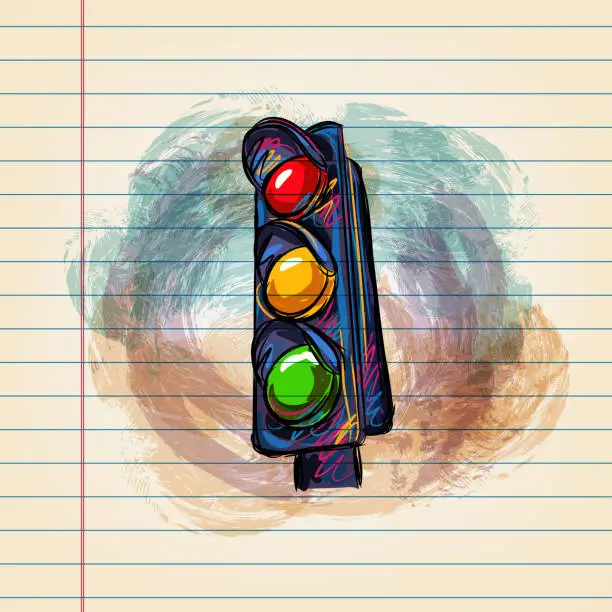 Vector illustration of Traffic Signal Drawing on Ruled Paper