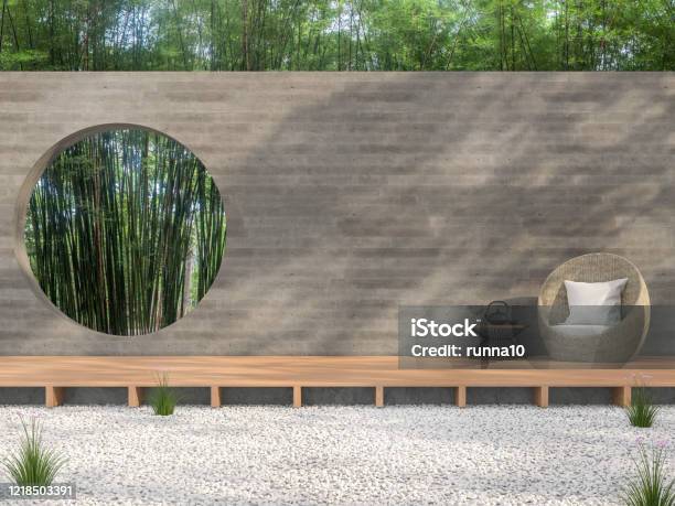 Zen Garden Style Idea 3d Render Stock Photo - Download Image Now - Yard - Grounds, Zen-like, Patio