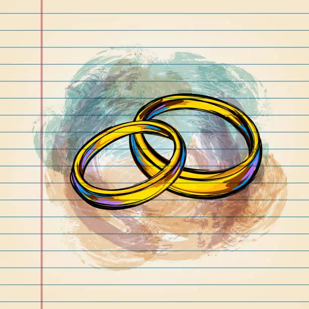 Vector illustration of Wedding Rings Drawing on Ruled Paper
