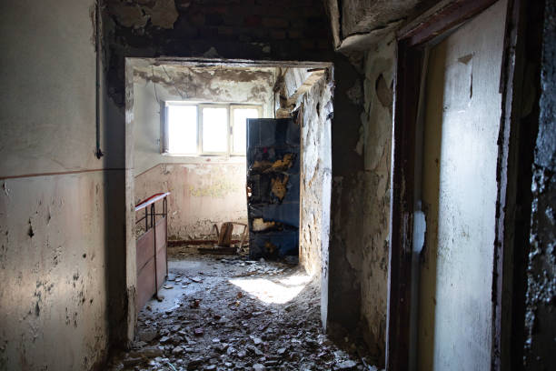 istock Old abandoned building, urban background 1218504060