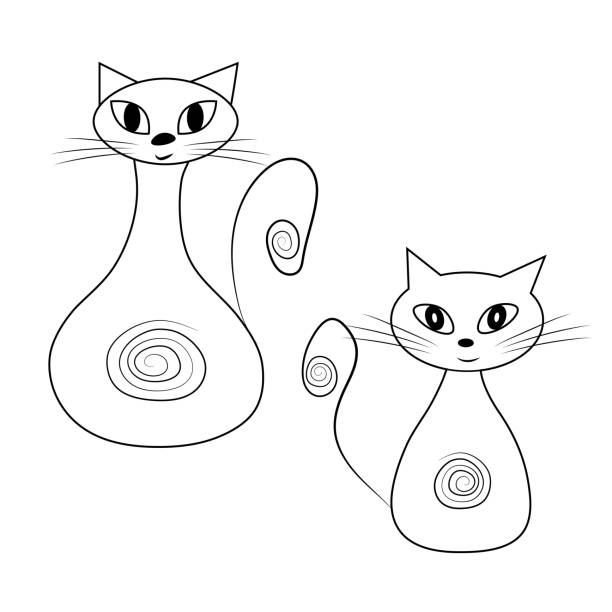 istock Two funny outline cats. Vector image of cats on white background 1218505761