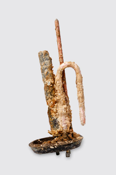 istock Old heating element for heating water in domestic water heaters and boilers isolated on white background. Copy space. Vertical 1218506597