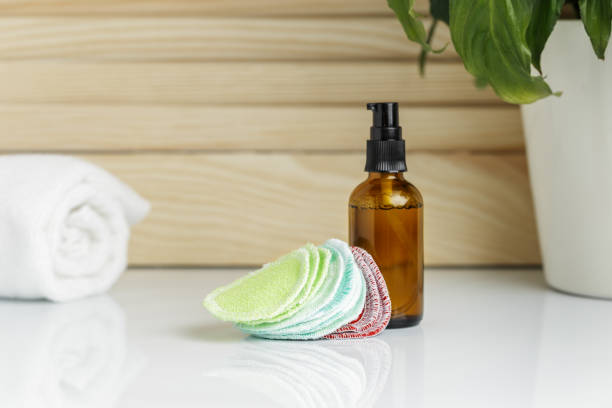 istock Reusable Pads and bottle of cleanser or toner 1218506894