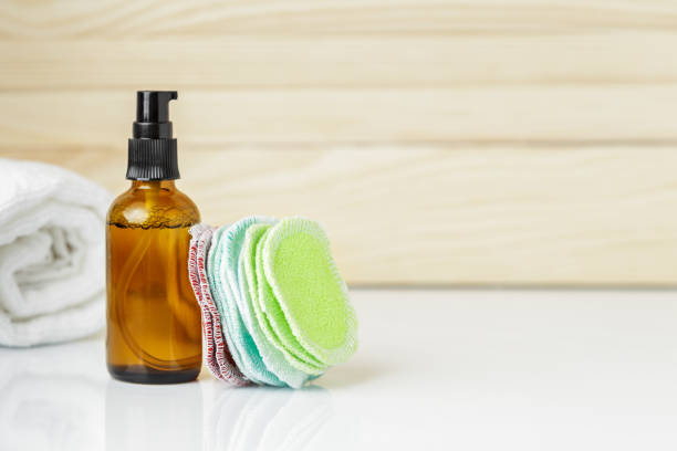istock Reusable Pads and bottle of cleanser or toner 1218507436