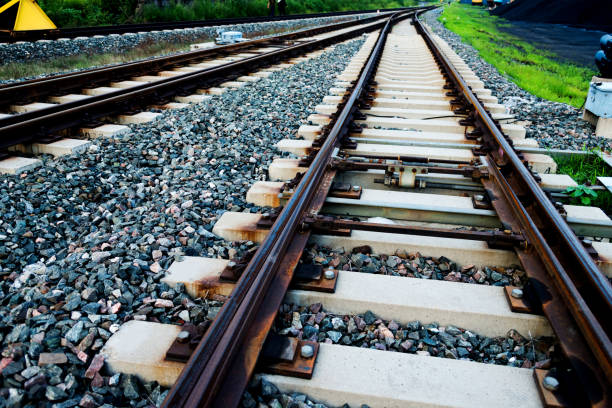 istock Fork in the railroad track 1218510151