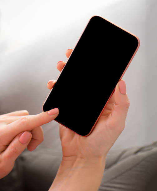 istock Person holding mobile phone with blank screen 1218511943