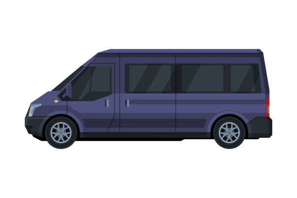 Mini Van Car, Public or Cargo Transportation Vehicle Flat Vector Illustration Mini Van Car, Public or Cargo Transportation Vehicle Flat Vector Illustration Isolated in White Background. small bus stock illustrations