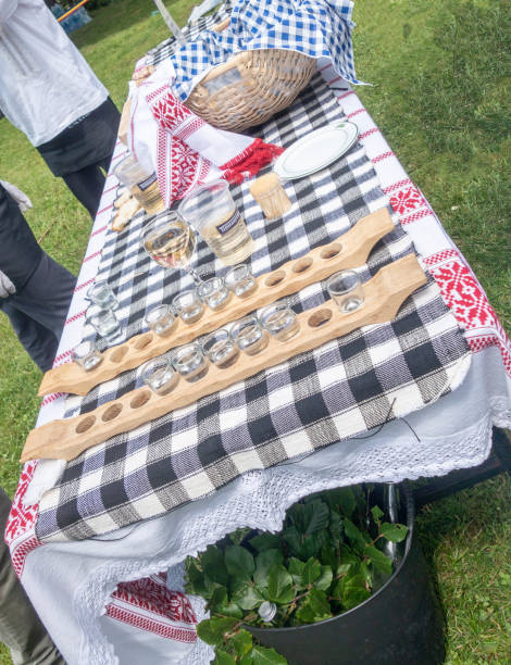 istock Romanian traditional table arranged for picnic party,  with spring onion, bread and salt 1218518809