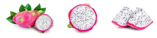 istock Ripe Dragon fruit, Pitaya or Pitahaya isolated on white background, fruit healthy concept. Set or collection 1218521175