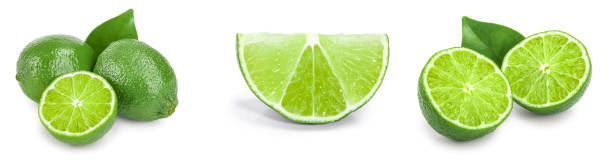 istock lime with half and leaf isolated on white background. Set or collection 1218521190