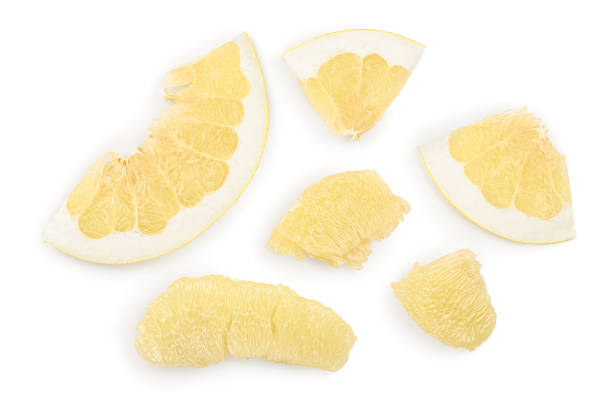 istock slice of pomelo isolated on white background. Top view. Flat lay. 1218521625