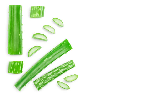istock Aloe vera with slices isolated on white background with copy space for your text. Top view. Flat lay. 1218521664