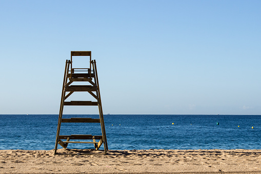 Watchtower on the empty beach in Middletown, Newport County, Rhode Island, USA