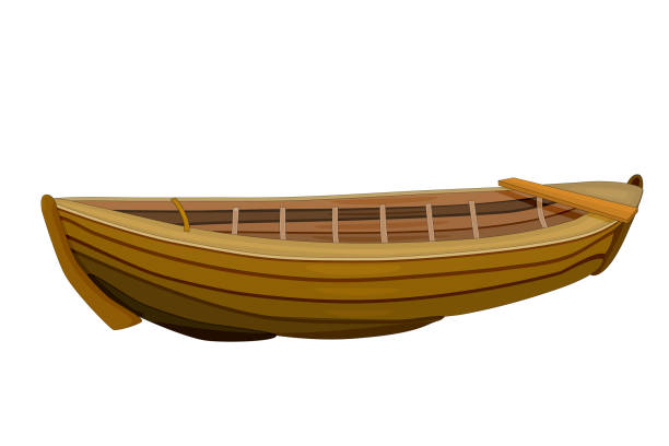 holzboot isoliert auf weißem hintergrund. - rowboat stock-grafiken, -clipart, -cartoons und -symbole