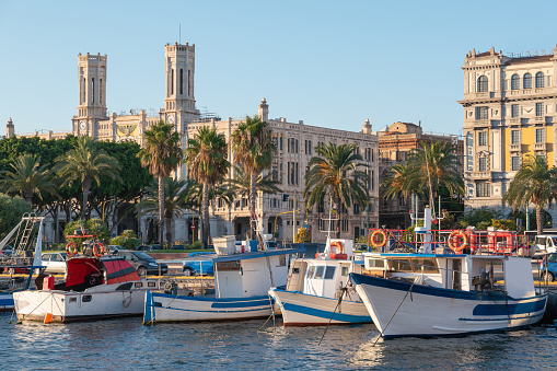 Cagliari Marina Sunset Light Palazzo Civico Sardinia Italia photo