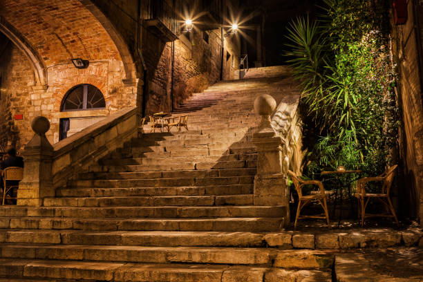 istock Pujada De Sant Domenec Stairs In Girona At Night 1218527804