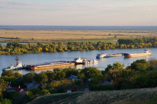 istock The ship is floating on the river. Beautiful scenery. 1218529293