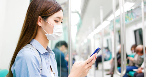 istock woman with mask in mrt 1218529527