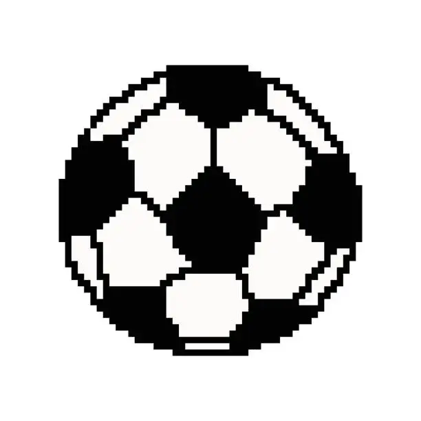 Vector illustration of Pixel art football ball. Vector 8 bit game web icon isolated on white background.