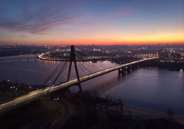 istock Aerial view of bridge in the night 1218530376