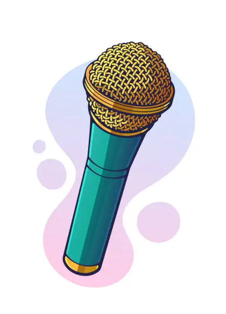 Vector illustration of Vector illustration. Modern microphone for voice, music, sound, speak, radio recording. Pop, disco, jazz, blues, rock equipment