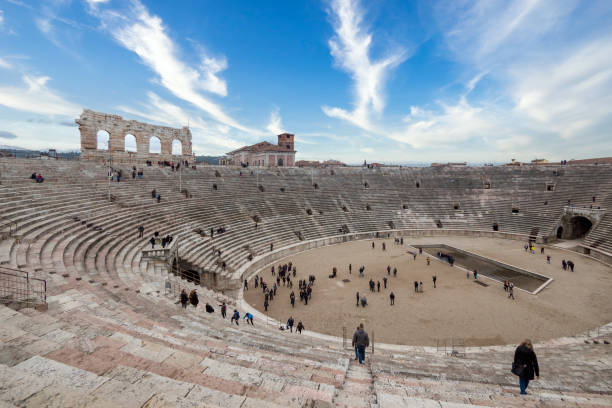 Arena of Verona amphitheatre Panoramic view of Arena di Verona famous roman amphitheatre, Italy verona opera stock pictures, royalty-free photos & images