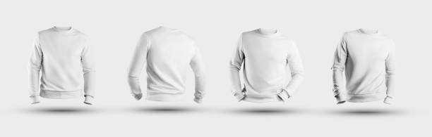 istock Mockup blank white sweatshirt 3D rendering, male long-sleeved clothing front and back view, for presentation of design. 1218530437