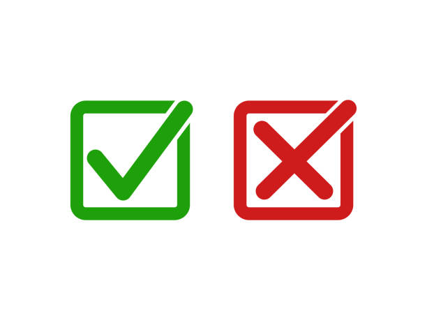 isolated simple green right and red wrong or tick and crossing sign true, false in round square shape icon for logo, symbol, bullet, web, banner, label, quiz, question, item etc. flat vector design. isolated simple green right and red wrong or tick and crossing sign true, false in round square shape icon for logo, symbol, bullet, web, banner, label, quiz, question, item etc. flat vector design. checkbox yes asking right stock illustrations