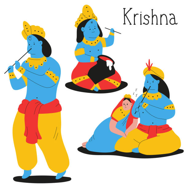 Krishna Vector Cartoon Characters Set Isolated On A White Background Stock  Illustration - Download Image Now - iStock