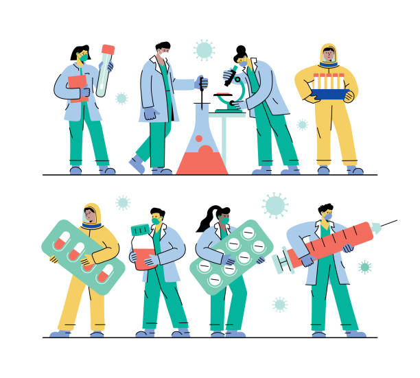 ilustrações de stock, clip art, desenhos animados e ícones de healthcare workers set - medicação ilustrações