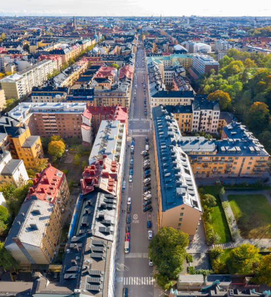 istock Flying over central Stockholm, apartment buildings 1218541003