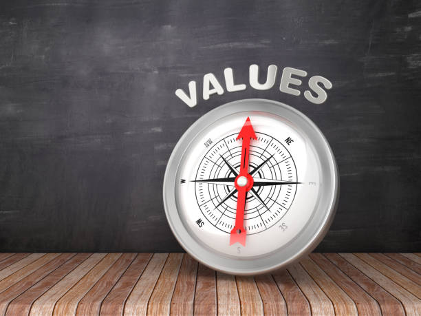 kompas z value word na tablicy - renderowanie 3d - business single word making money improvement zdjęcia i obrazy z banku zdjęć