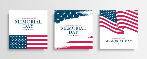 usa memorial day grußkarten mit us-nationalflagge gesetzt. erinnern sie sich und ehren sie sich. nationalfeiertag der vereinigten staaten. - army us military military backgrounds stock-grafiken, -clipart, -cartoons und -symbole