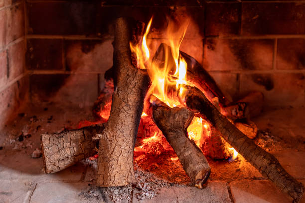 istock View of a burning fireplace. Texture of a burning tree. Bright fire 1218541271
