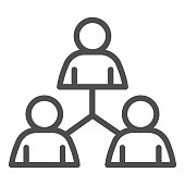 istock People community network line icon. Group of three people connection lines outline style pictogram on white background. Teamwork logo for mobile concept and web design. Vector graphics. 1218542290