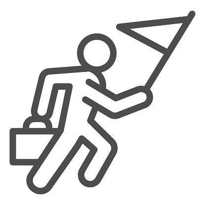 Career races line icon. Running man with flag and briefcase outline style pictogram on white background. Business competition for mobile concept and web design. Vector graphics