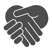 istock Handshake solid icon. One hand support another one glyph style pictogram on white background. Partnership or Successful deal for mobile concept and web design. Vector graphics. 1218542384